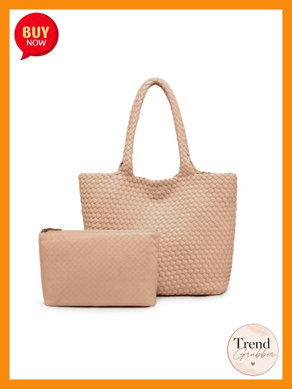 Vegan Leather Woven Tote Bag with Pouch, Fits 13-14" Laptop, Shoulder Hobo